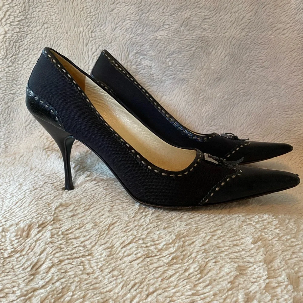 Vintage Prada Pointy Toe Black Heels with Buckle - Picture 4 of 11